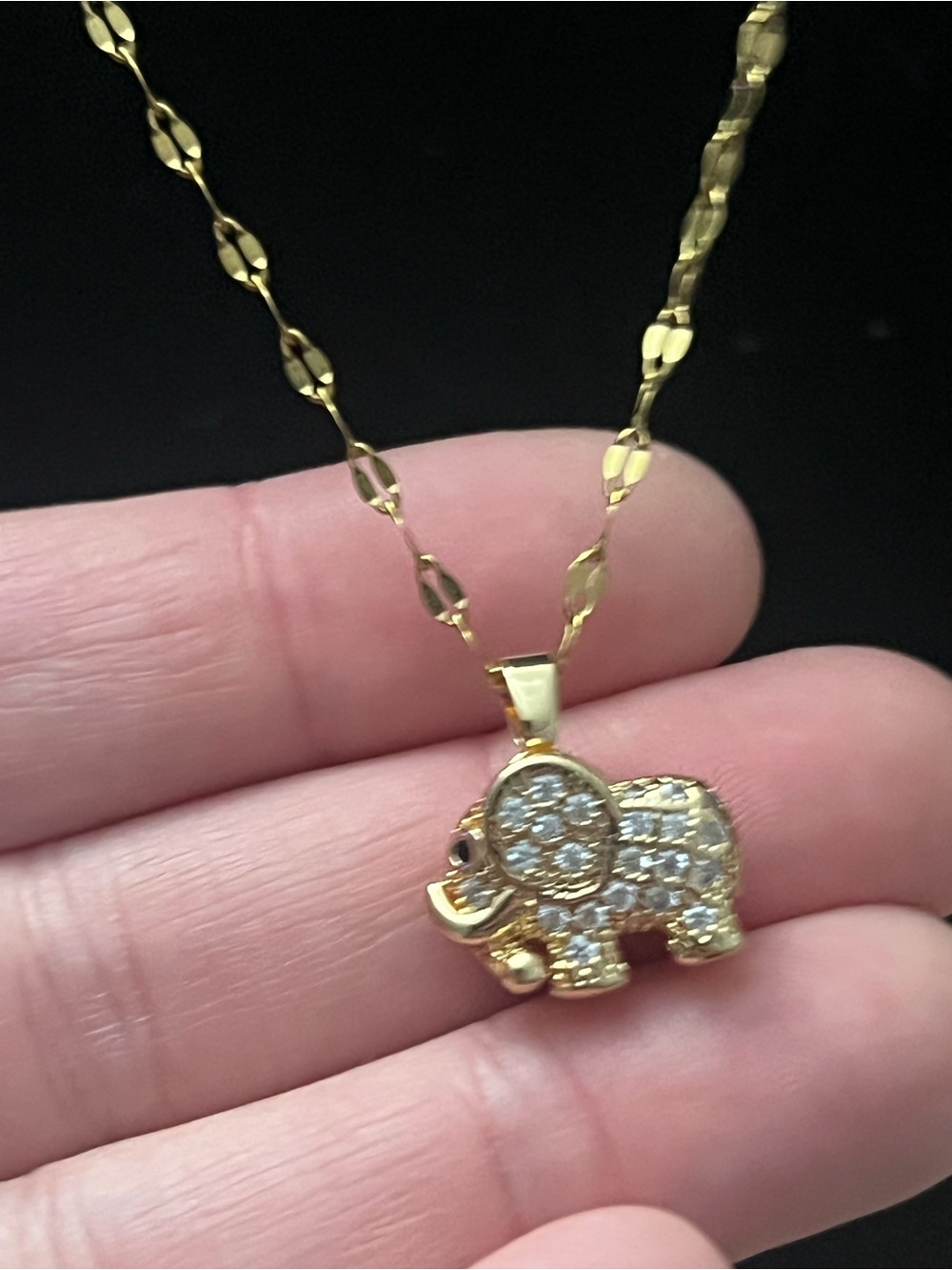 Stainless Steel Gold Tone Elephant Pendant Necklace Rhinestone Crystal